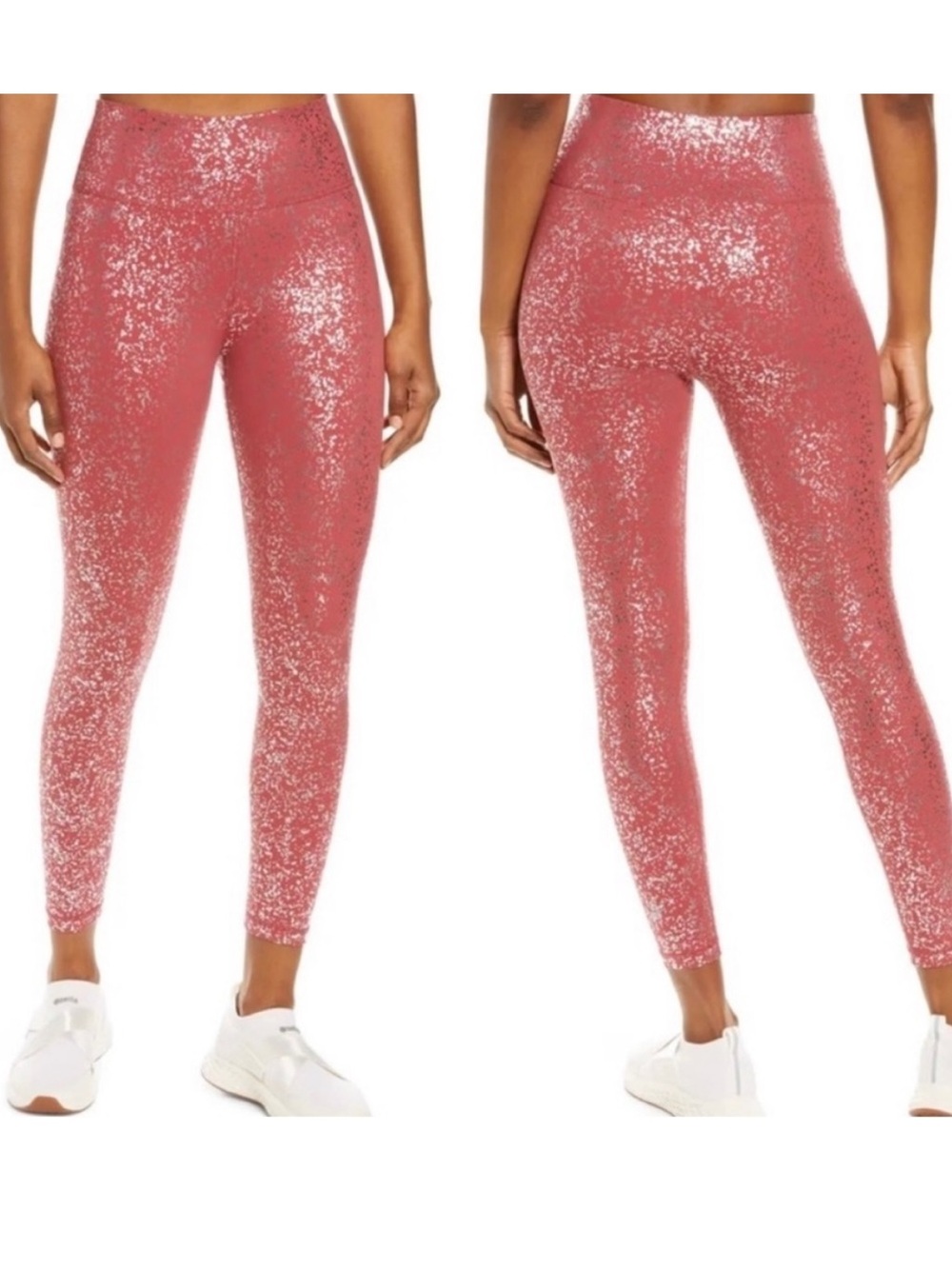 Sweaty Betty Terrazzo Red Silver Foil 7/8 Length  Workout Legging Women's Size M